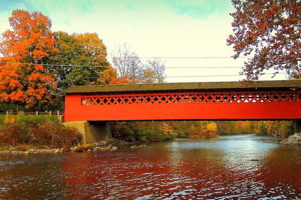 Henry Bridge in North Bennington, Vermont in the fall.