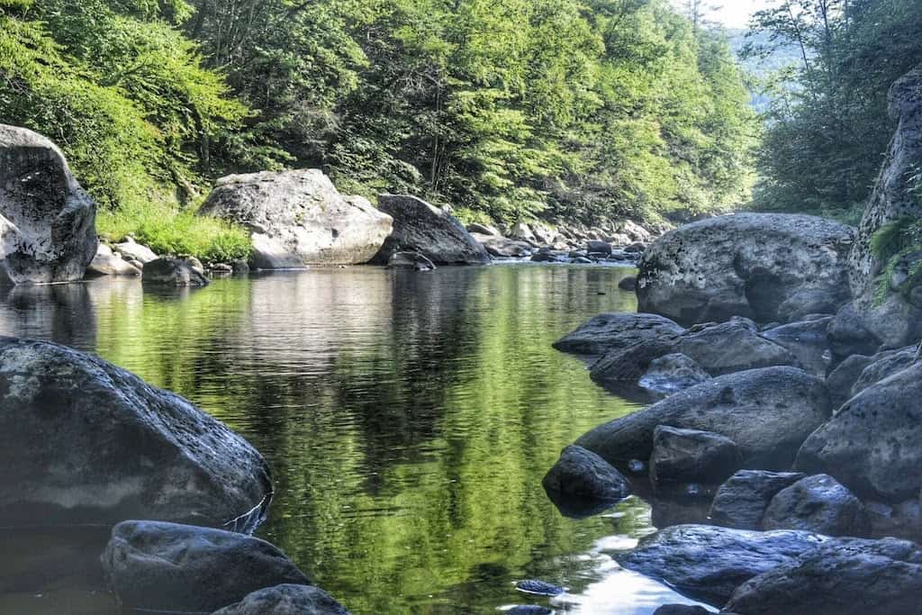 An early morning view of the West River in Jamaica State Park in Vermont.