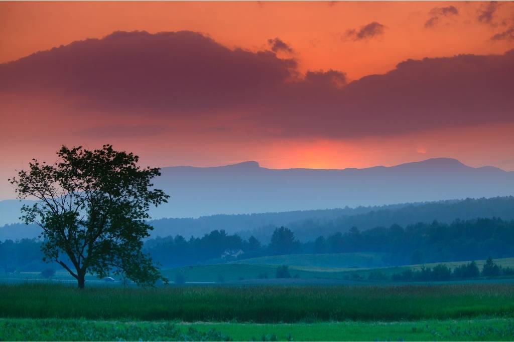 Sunset over Mt. Mansfield in Stowe, Vermont.