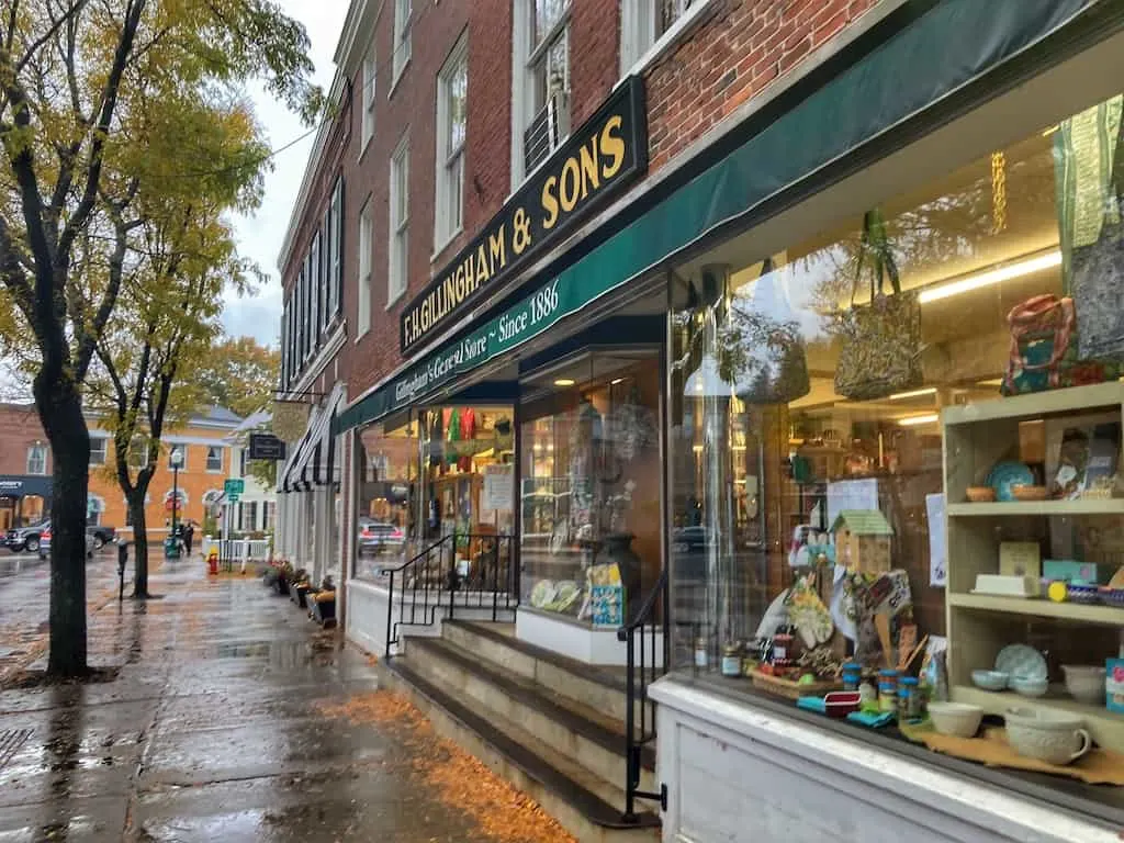 downtown Woodstock VT on a rainy day
