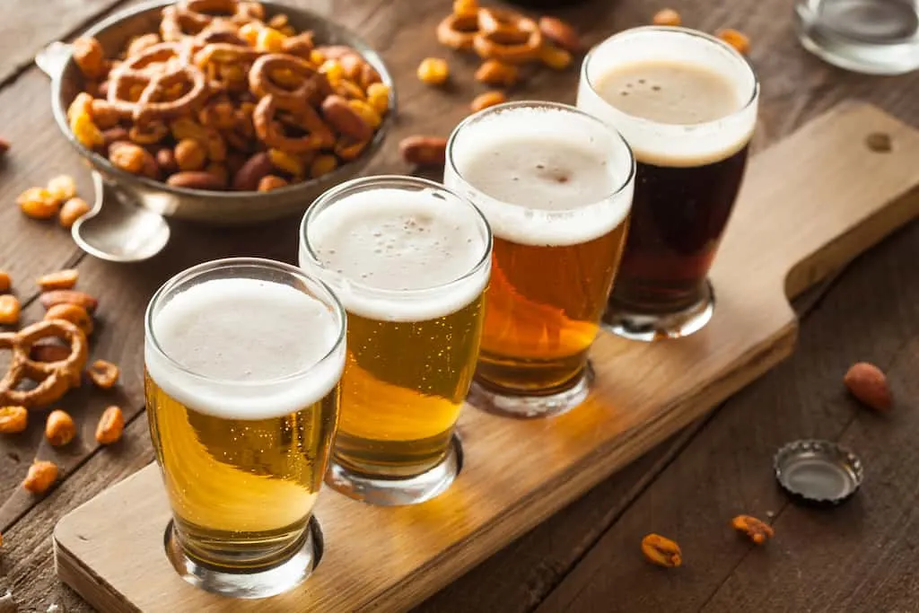 A flight of Vermont beers ready for tasting.