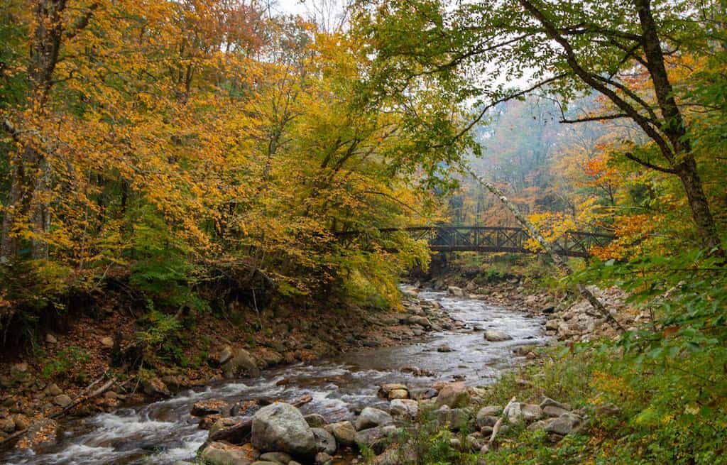 The Appalachian Trail footbridge in Bennington, VT in the fall