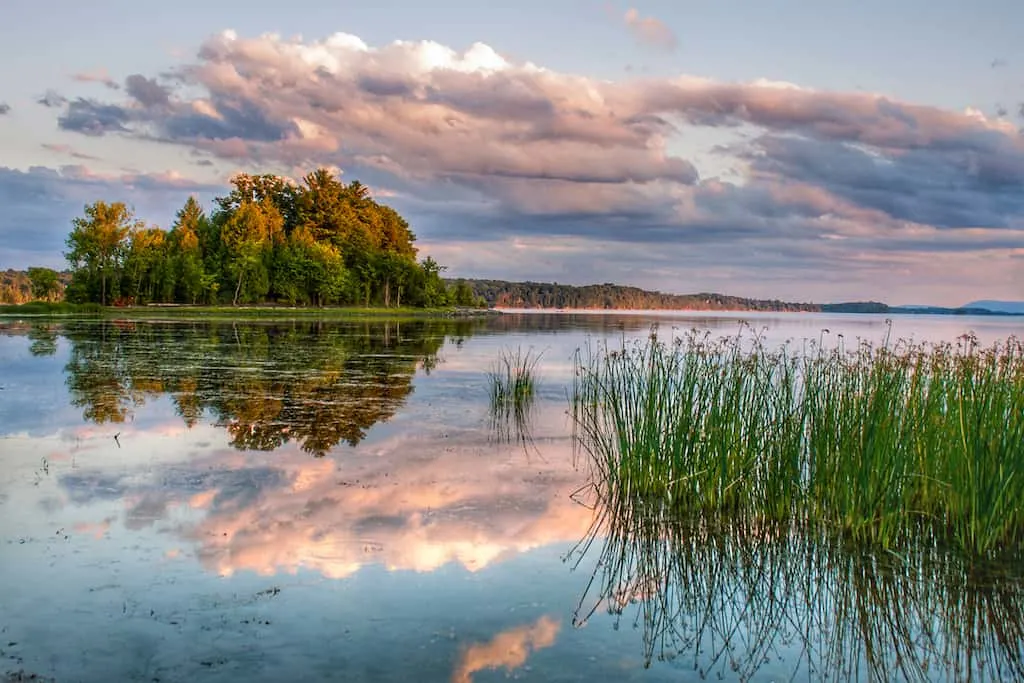 An early morning view of Lake Champlain from Button Bay State Park near Burlington, VT.