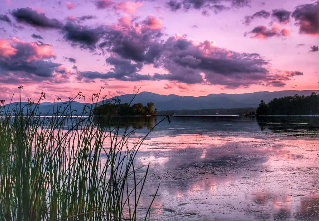 Sunset over Lake Champlain from Button Bay State Park in Vermont.