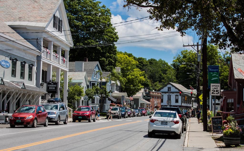 Downtown Wilmington VT on a busy summer day.