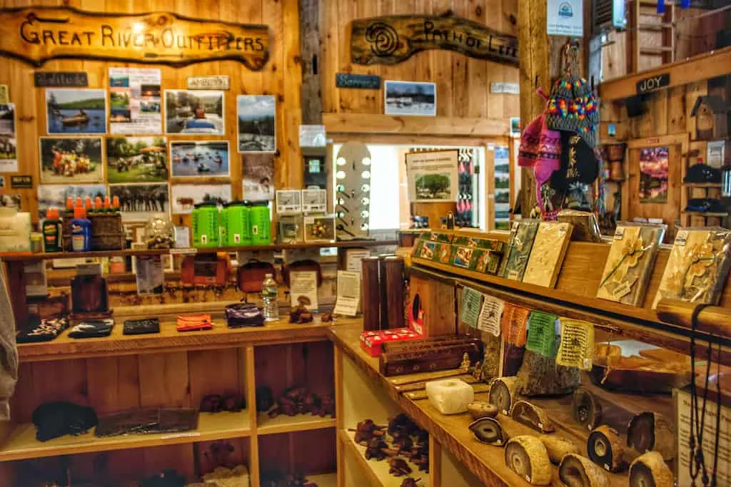 The inside of the store at Great River Outfitters in Windsor, VT.