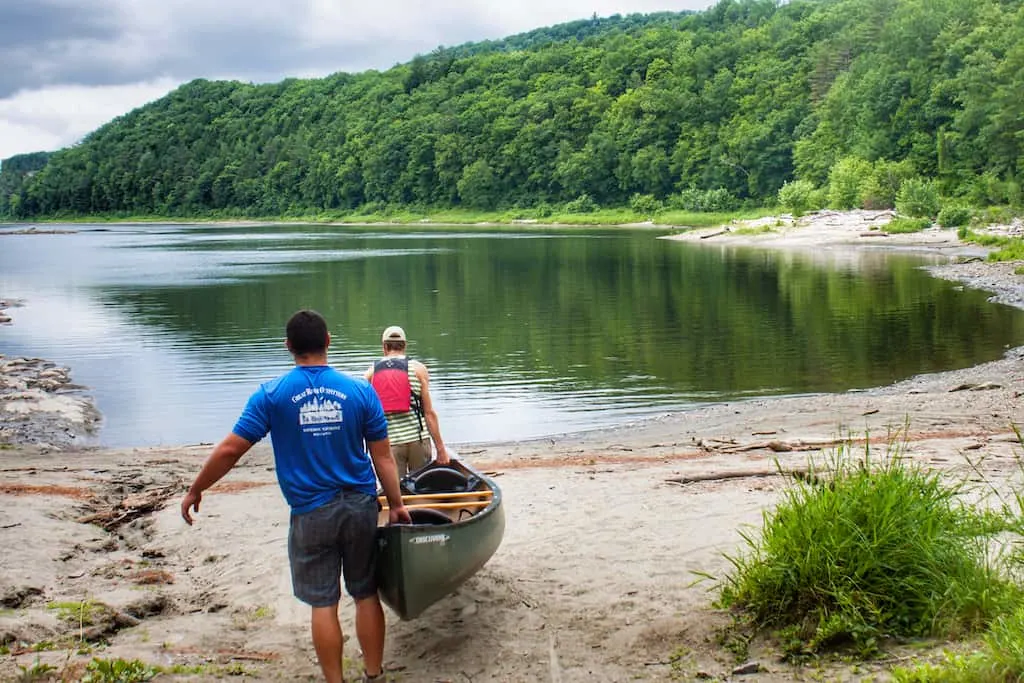 launching our canoe in the Connecticut River.