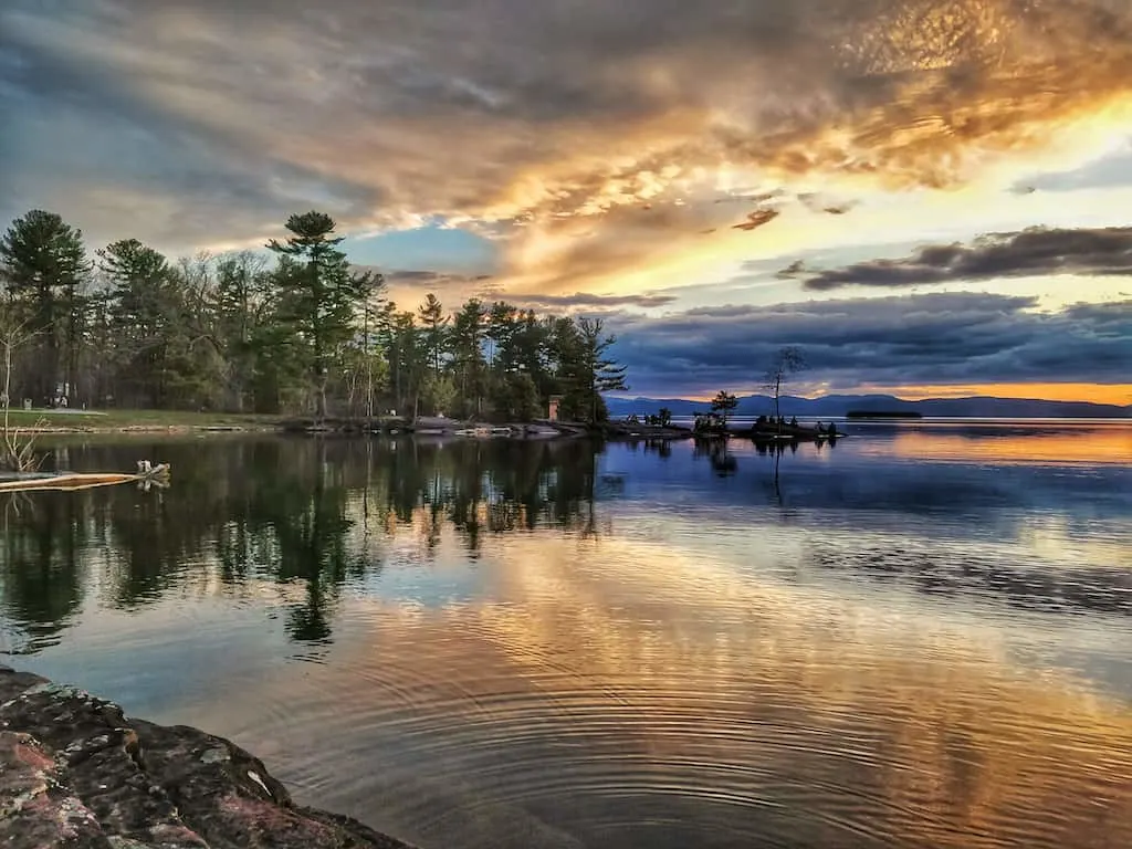 A sunset over Lake Champlain in Burlington, VT