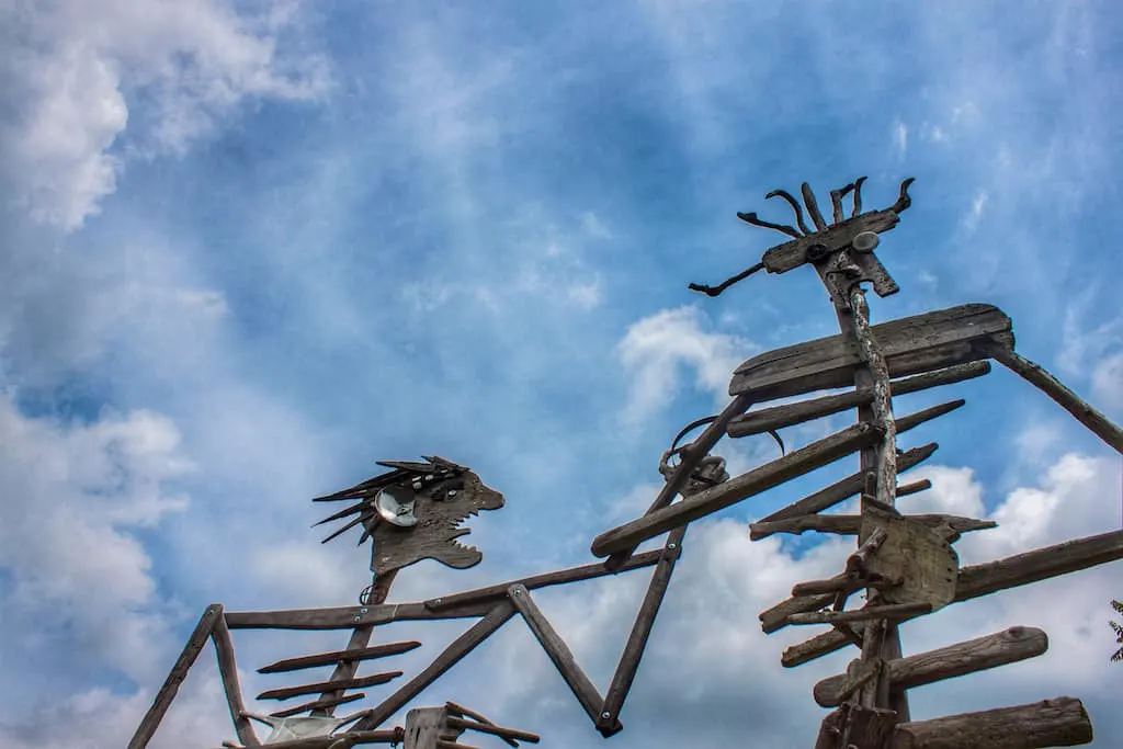 driftwood sculptures at the Path of Life Garden in Windsor, VT.