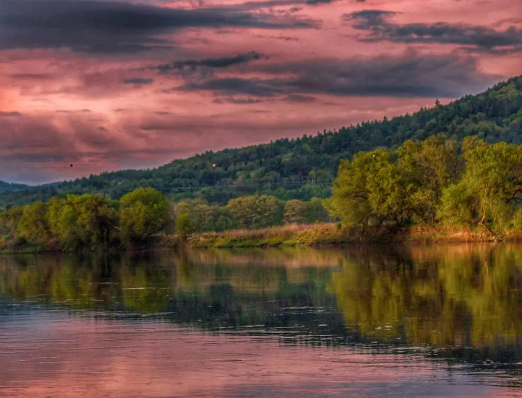 sunset over the Connecticut River from Wilgus State Park in Vermont.