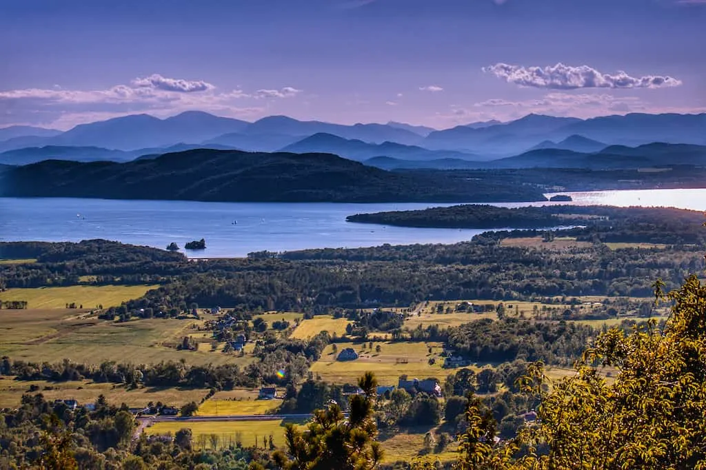 Lake Champlain and the Adirondacks from the top of Mount Philo