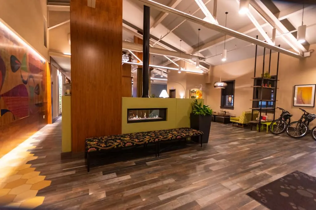 The main lobby of the Hilton Garden Inn in Burlington, Vermont.