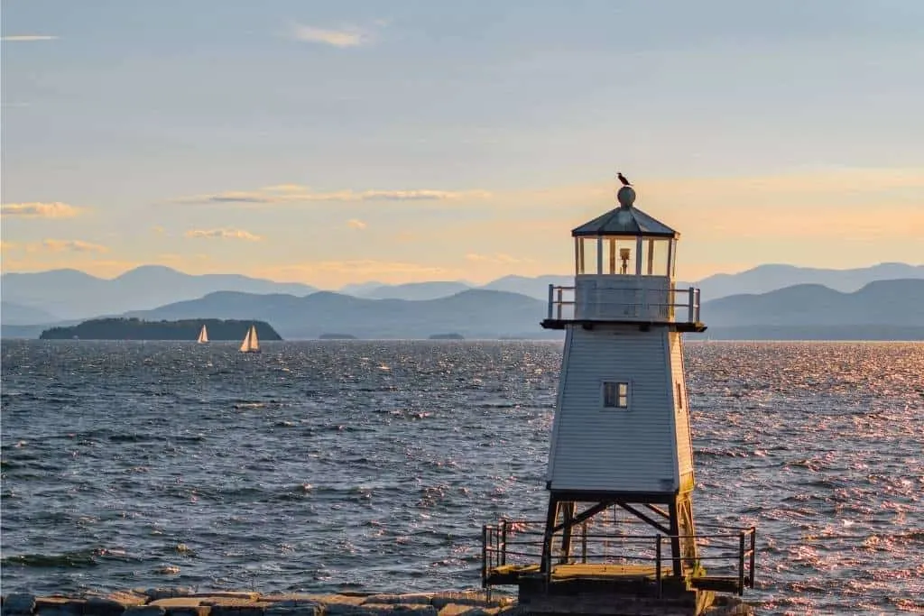 A view of Lake Champlain from the Burlington, Vermont waterfront.