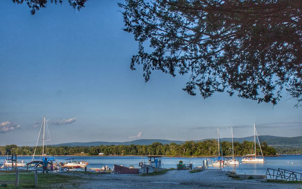 A view of the mainland from Burton Island State Park in Vermont.