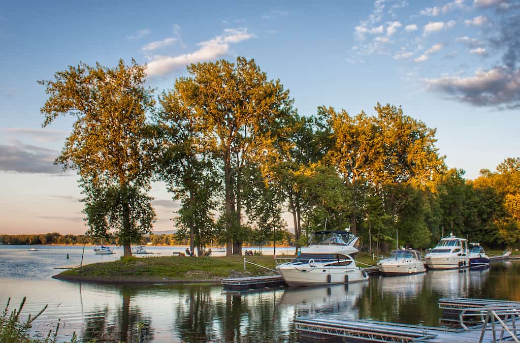 The boat slips at Burton Island State Park.