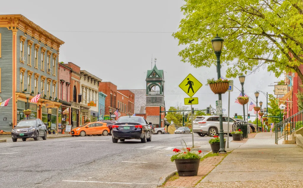 Downtown Bristol Vermont on a summer day.