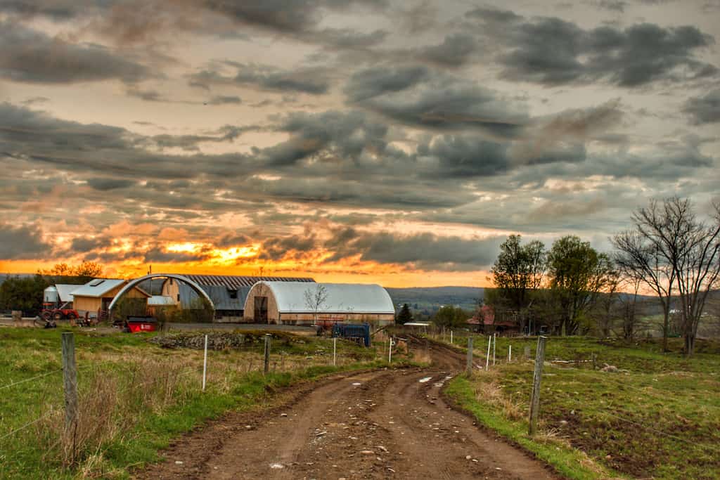 Sunset over a Vermont farm in early April. 