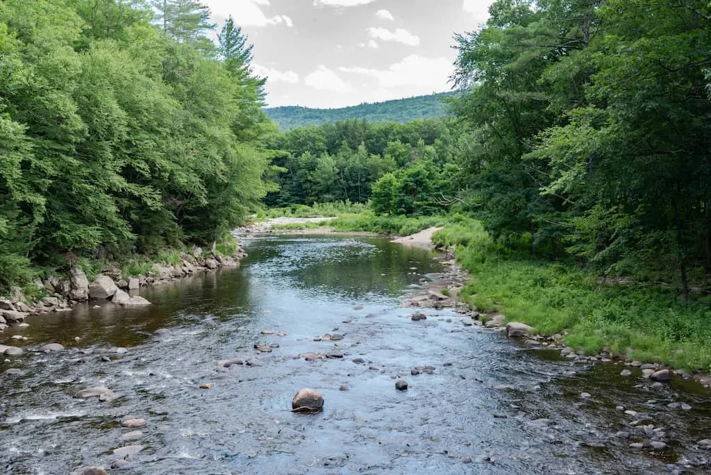 Summer view of the West River in Jamaica State Park Vermont.