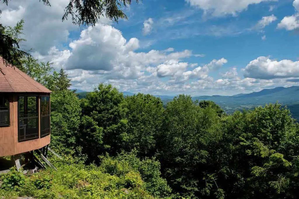 The Sky Loft with views of the Worcester Range in Waterbury, Vermont.