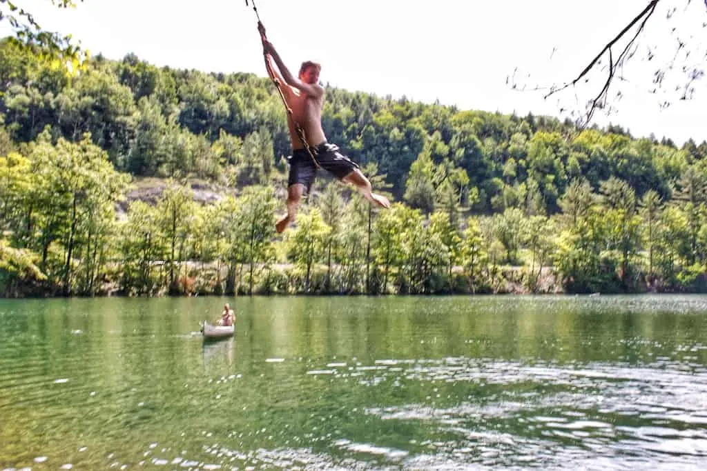 The rope swing at Emerald Lake State Park in Vermont.