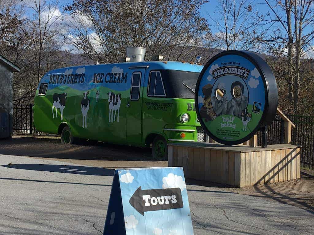 Ben & Jerry's FActory bus in Stowe, Vermont.