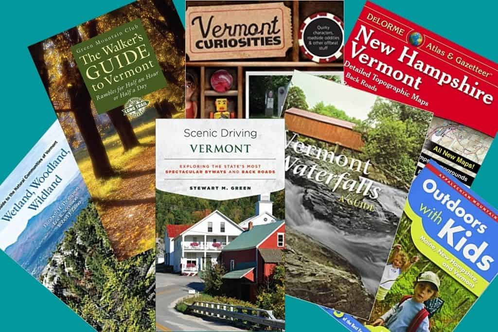 A collage of Vermont books.