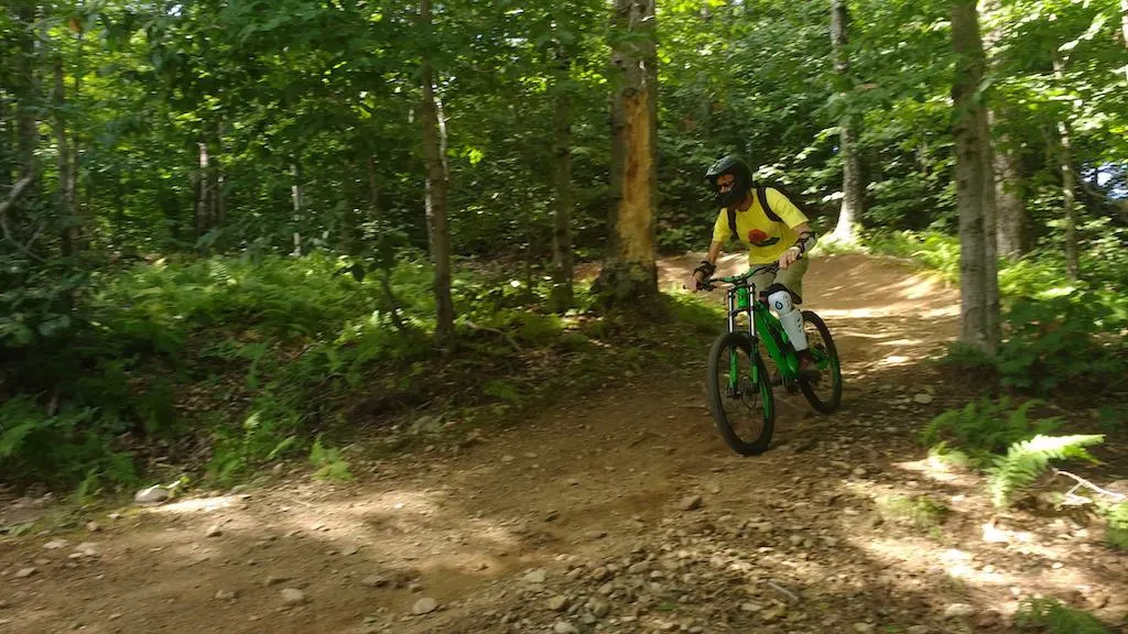 Riding the mountain bike trails at Mount Snow in Vermont. 
