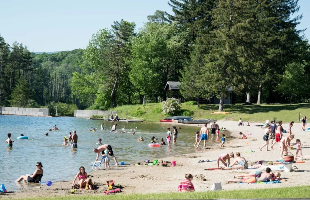 The sandy beach at Lake Shaftsbury State Park in Vermont.