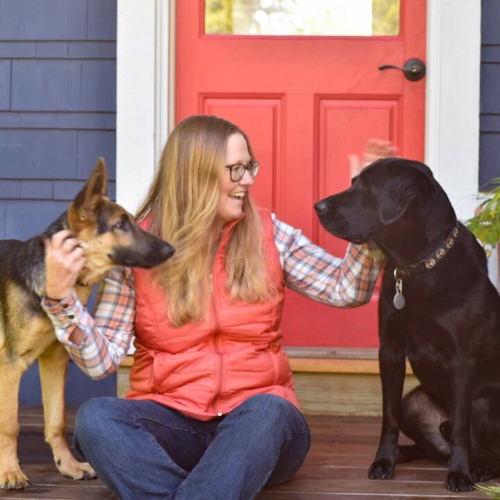 Tara with her two dogs, Gatsby and Flynn.