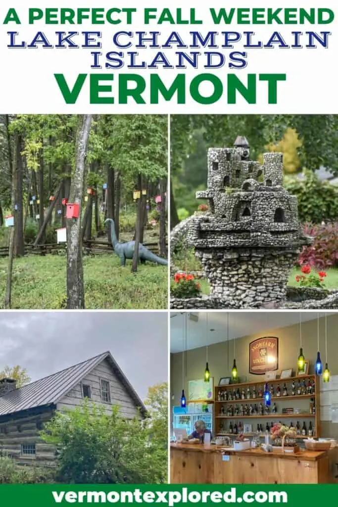 A collage of photos featuring the Lake Champlain Islands in Vermont. Text overlay: Plan a perfect fall weekend in the Lake Champlain Islands, Vermont.