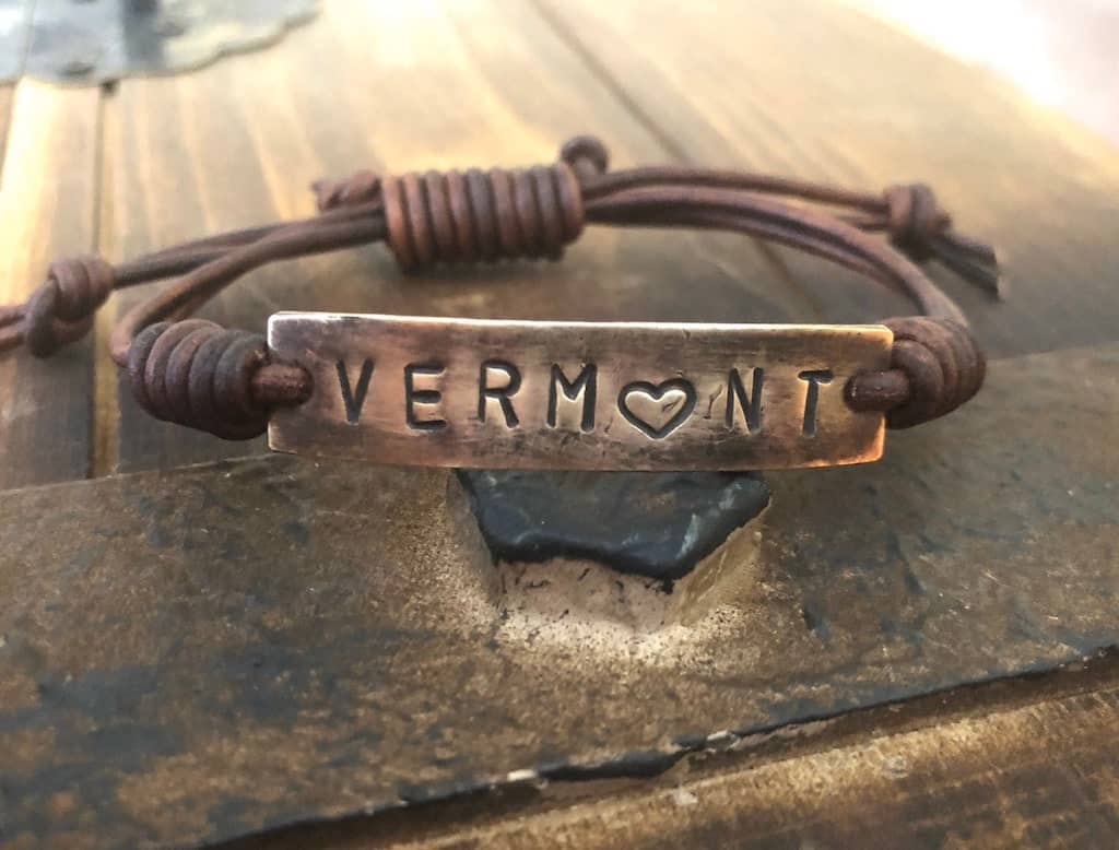 A hand stamped Vermont bracelet. 