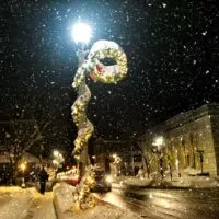 A snowy winter scene in downtown Bennington, Vermont