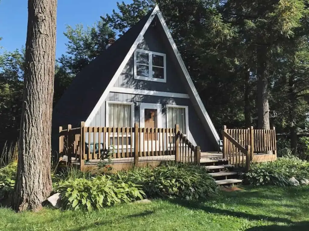 An A-frame for rent on VRBO in Vermont.