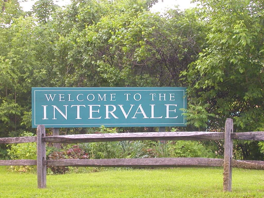 The Intervale welcome sign in Burlington, Vermont.