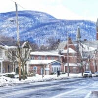 A winter scene on Main Street in Bennington, Vermont.