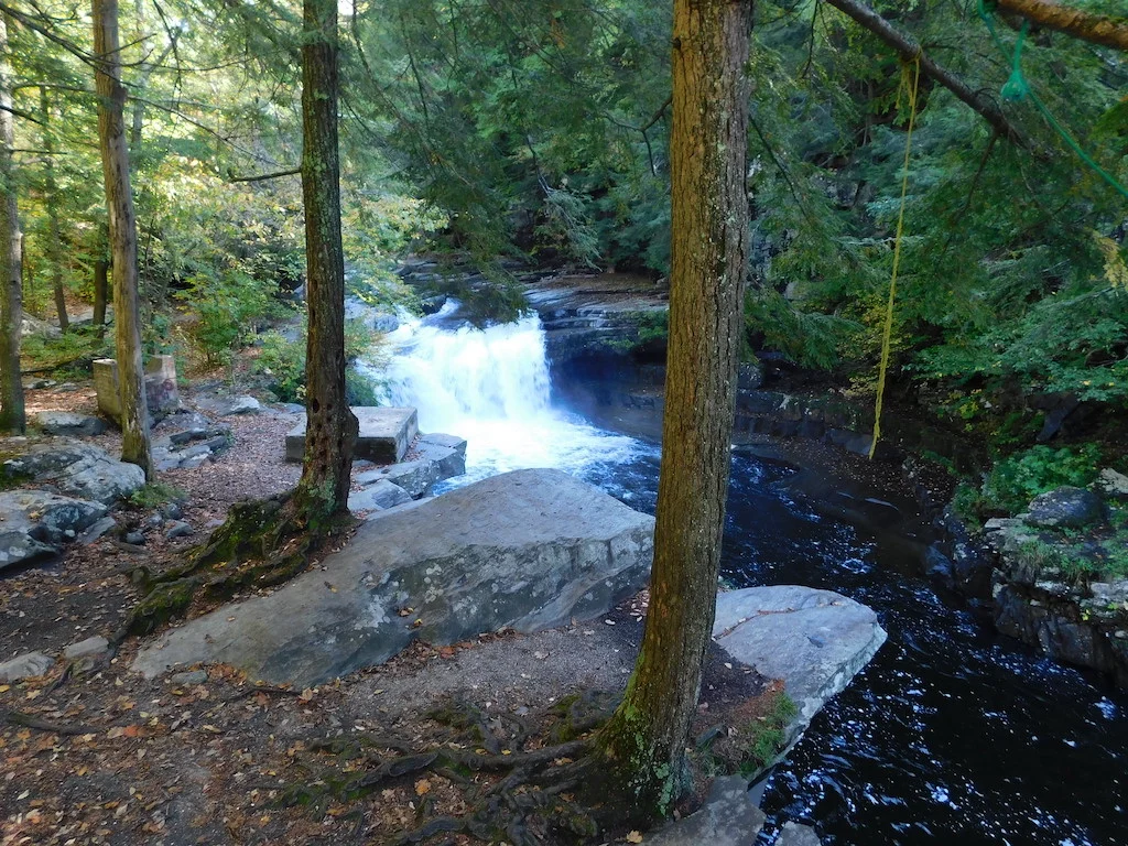 A birds-eye view of Bristol Falls in Bristol, Vermont.