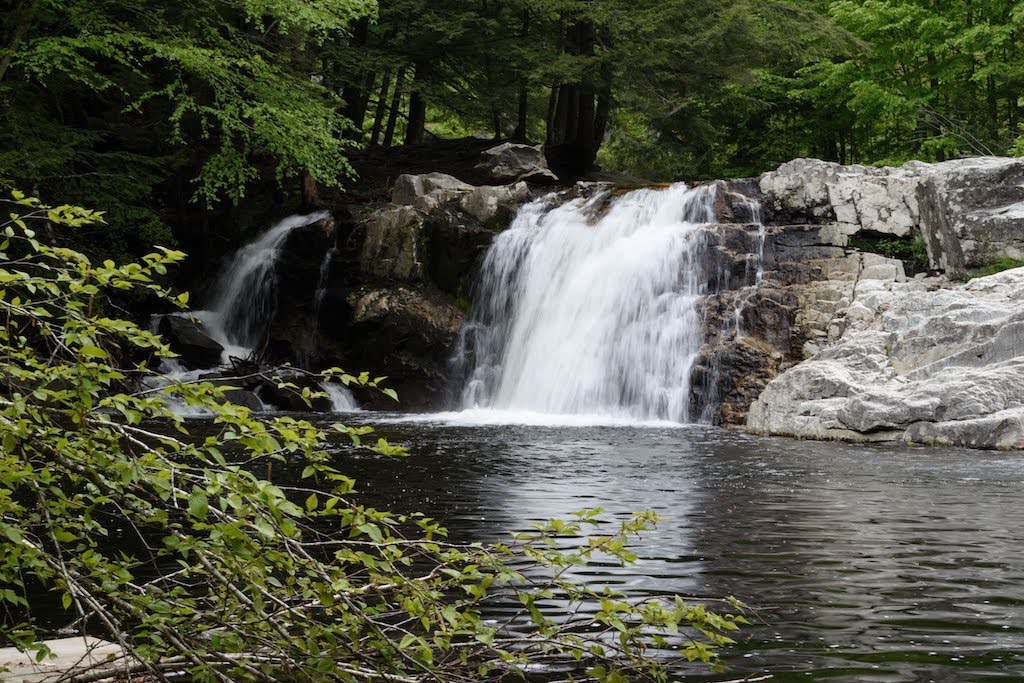 Buttermilk Falls in Ludlow, Vermont is a great swimming hole for hot summer days.