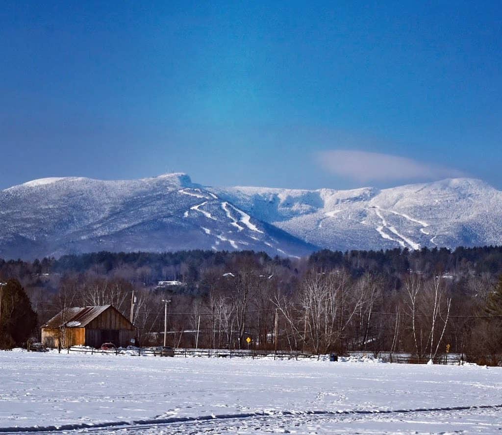 A winter view of Mt. Mansfield from Stowe, Vermont.
