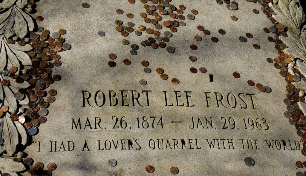 The gravestone of Robert Frost in Bennington, Vermont.