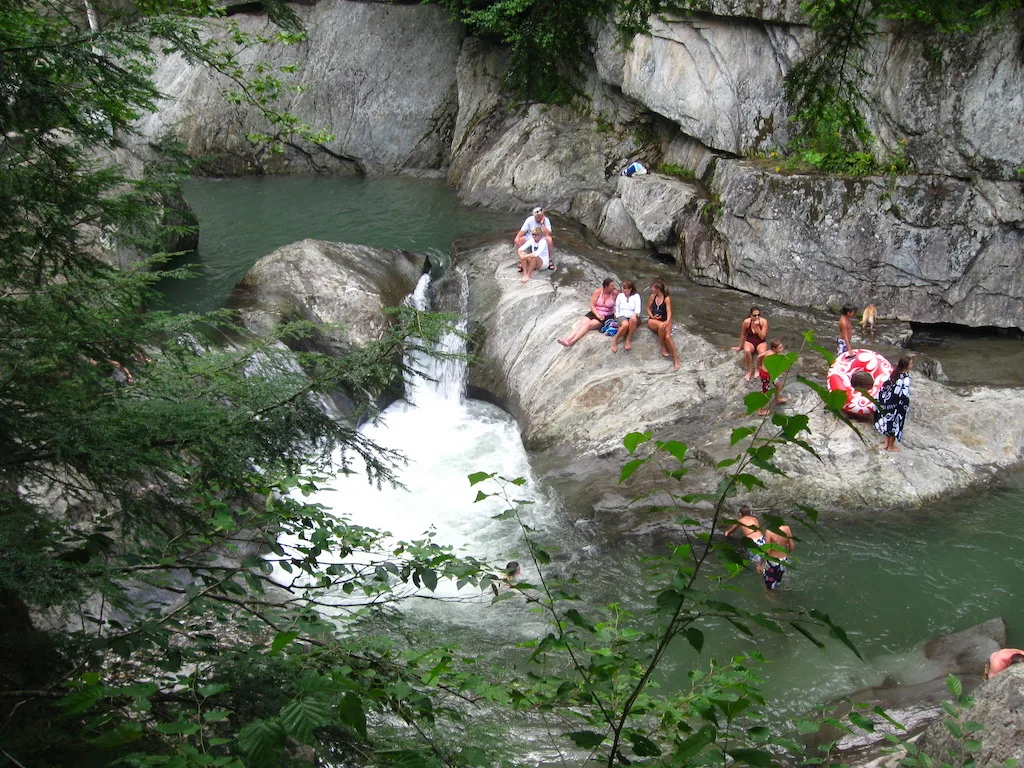 An overhead view of Warren Falls in Vermont.