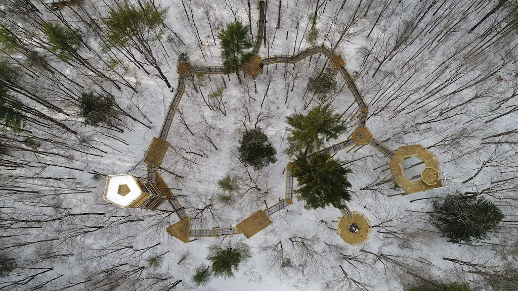 The Forest Canopy Walk at VINS in Quechee in the winter.