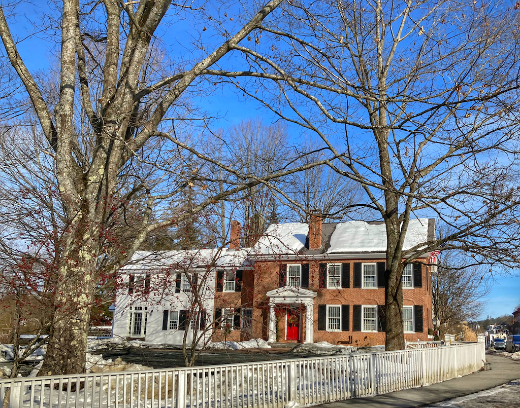 Historic Homes in Woodstock Vermont in Winter.
