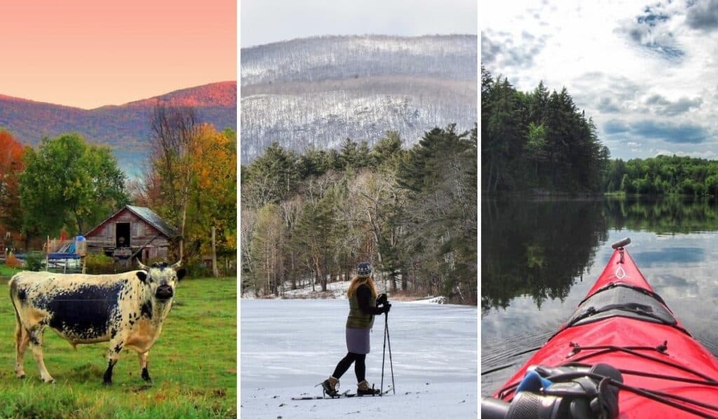 A collage of photos featuring the best things to do in Vermont outdoors.