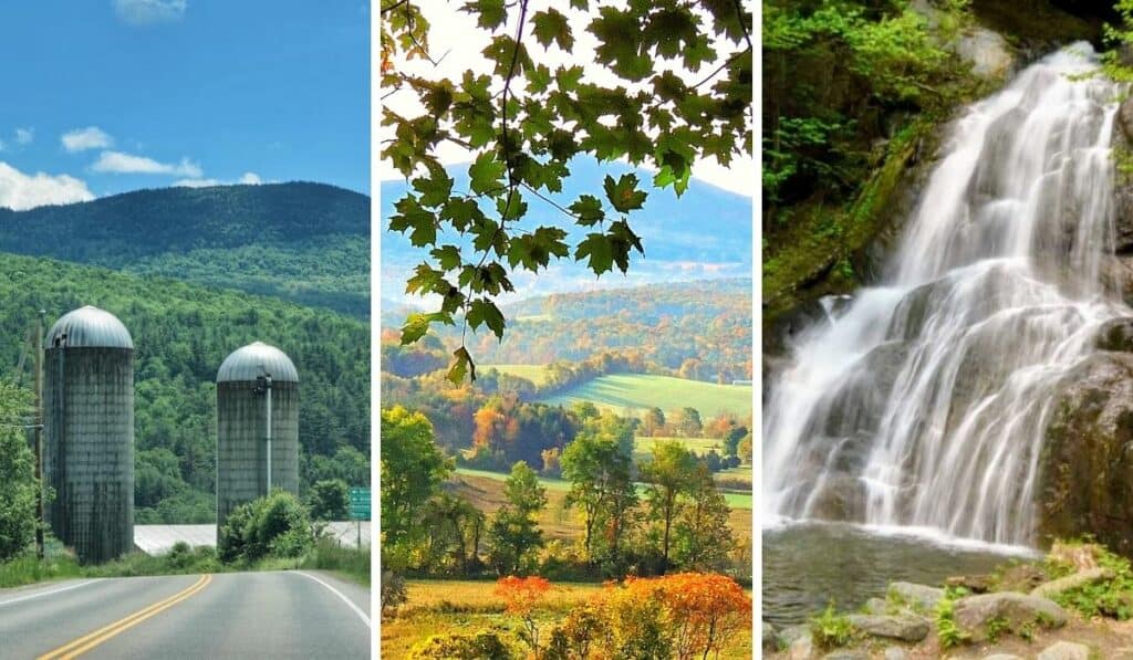 A collage of photos featuring Vermont scenic byways.