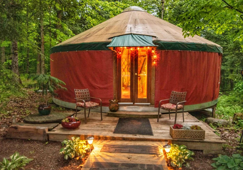 A cozy yurt in New Haven, Vermont.