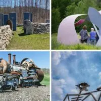 A collage of photos featuring the best outdoor sculpture parks in Vermont.