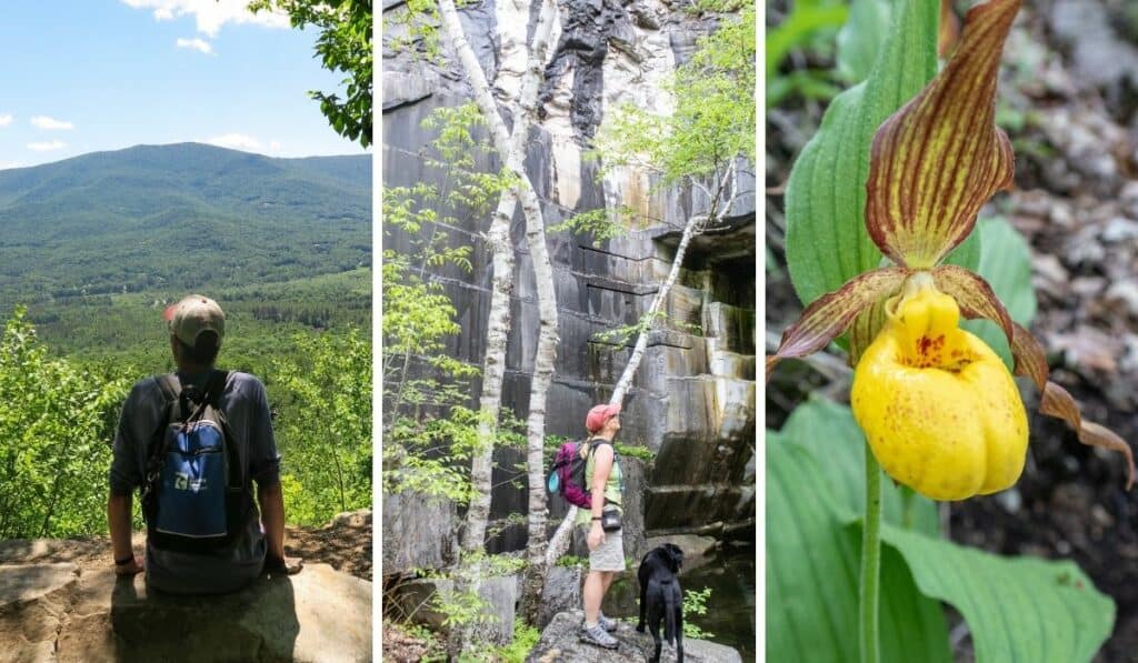 A collage of photos featuring the hike to Gettysburg Quarry in Dorset, Vermont.
