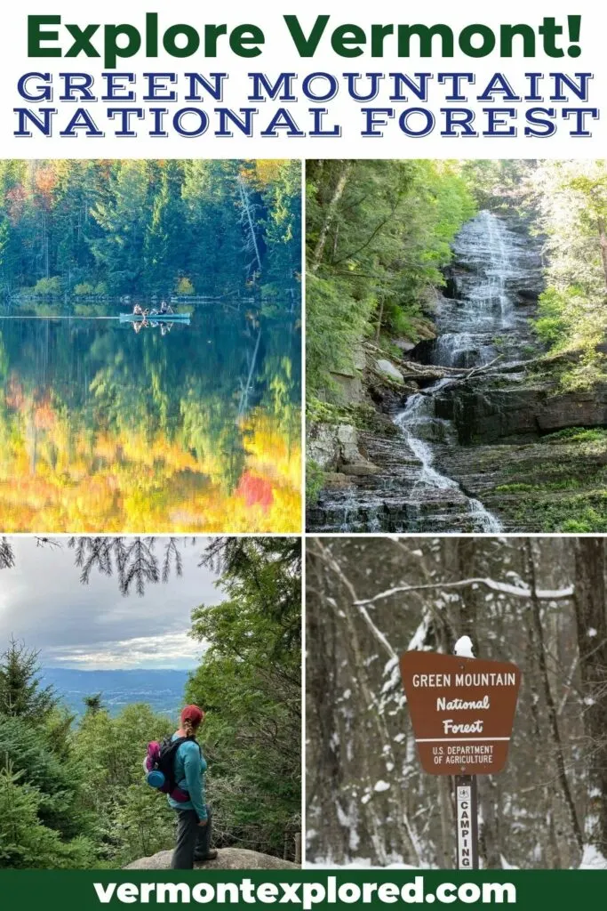 A collage of photos featuring scenery within the Green Mountain National Forest in Vermont.