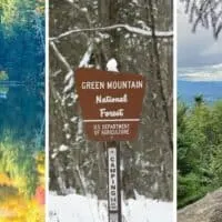 A collage of photos featuring the Green Mountain National Forest in Vermont.