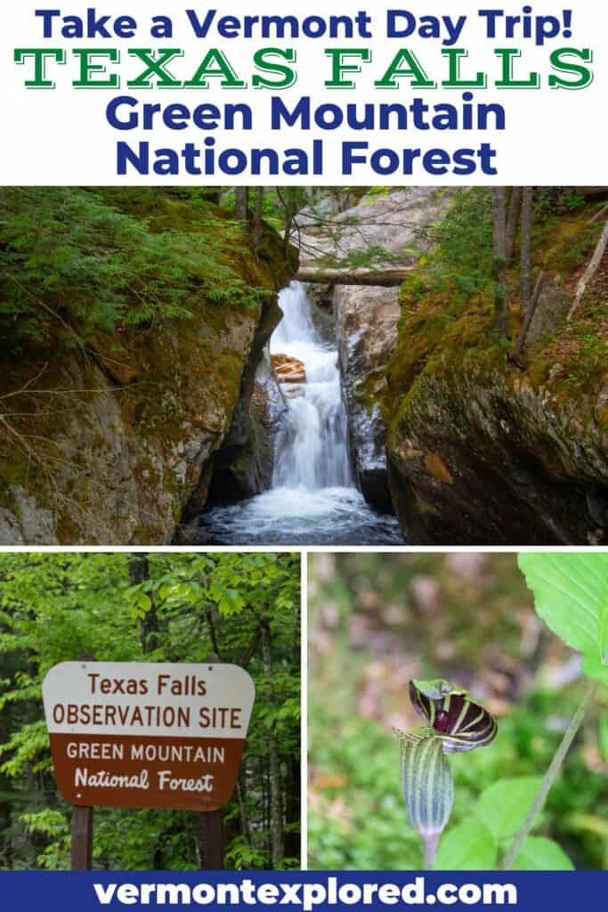 A collage of photos featuring Texas Falls in Green Mountain National Forest in Vermont.